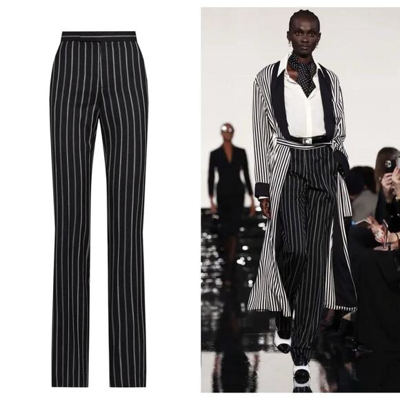 Ralph Lauren Collection Purple Label Pinstripe Wool Pants 8 Straight Leg Runway - Picture 2 of 16